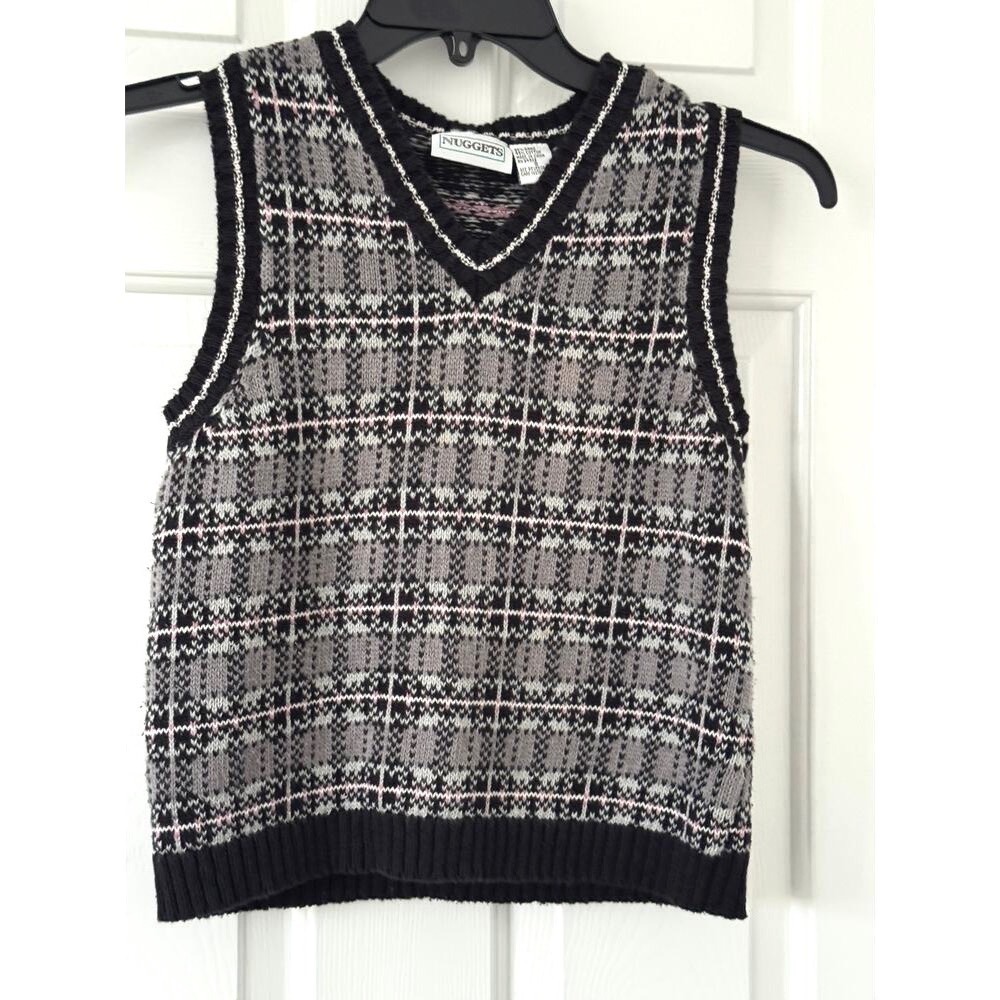 Retro 90s Plaid Knit V-Neck Preppy Academic Sweater Vest Size S
